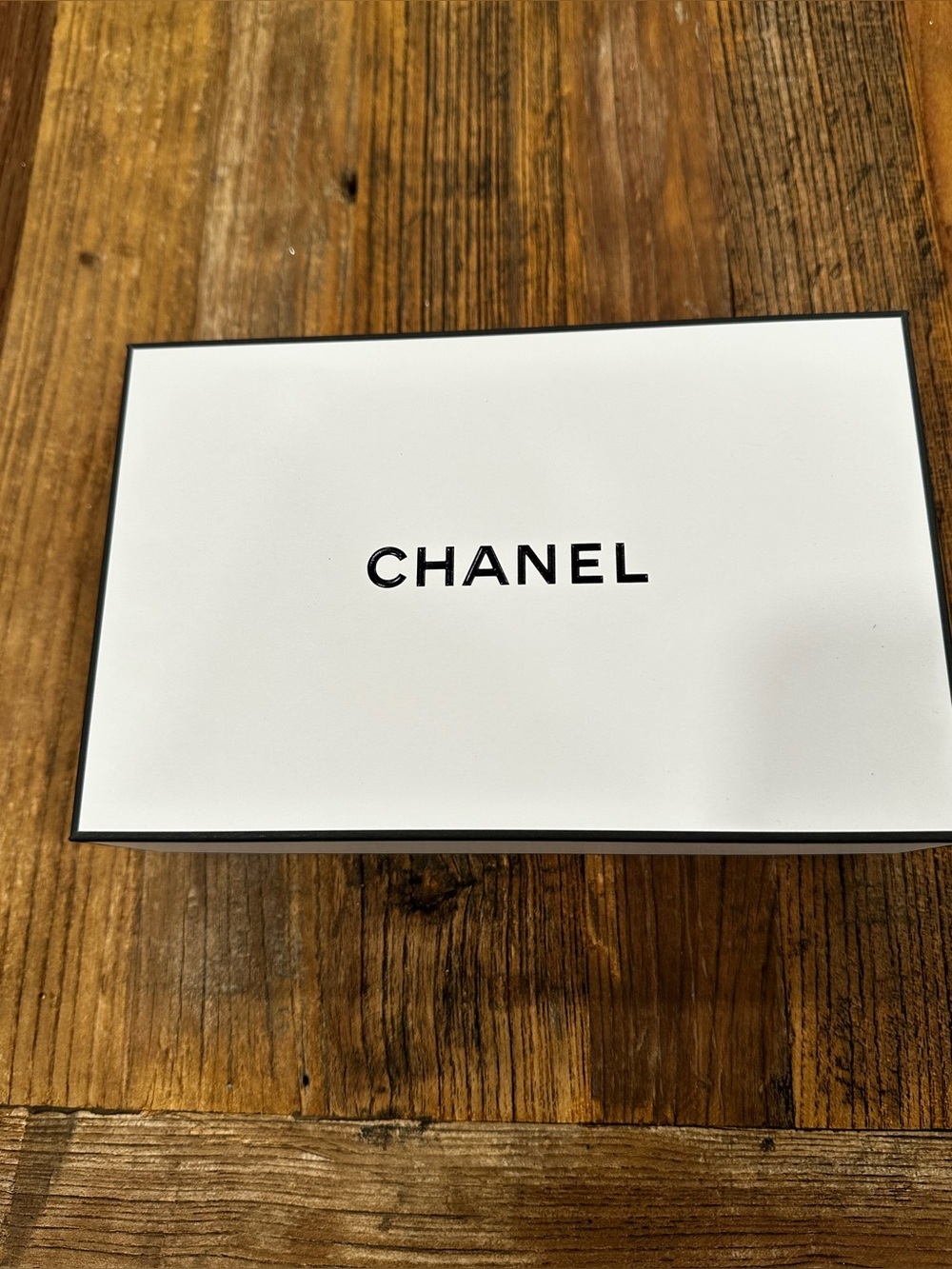 CHANEL White Box with Black Logo Trim